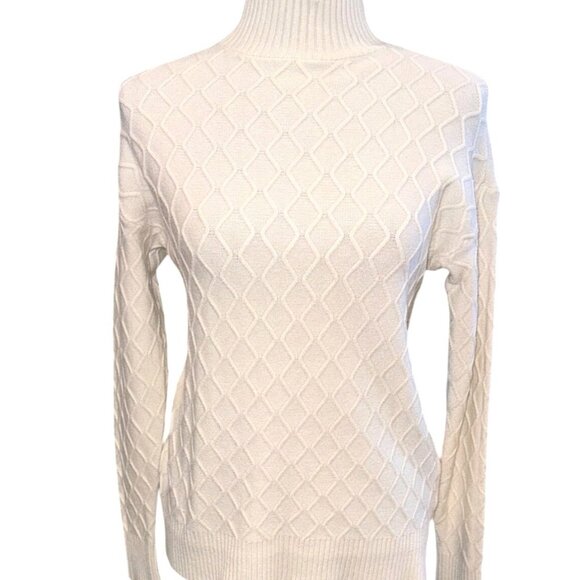 NWT Cyrus Soft Cream Cable Knit Turtleneck Sweater XS Classic Careerwear Money - Picture 1 of 12